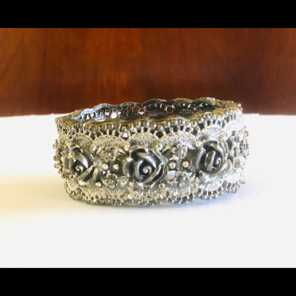 Vintage Silver Tortolani Big Rose Floral Bracelet
